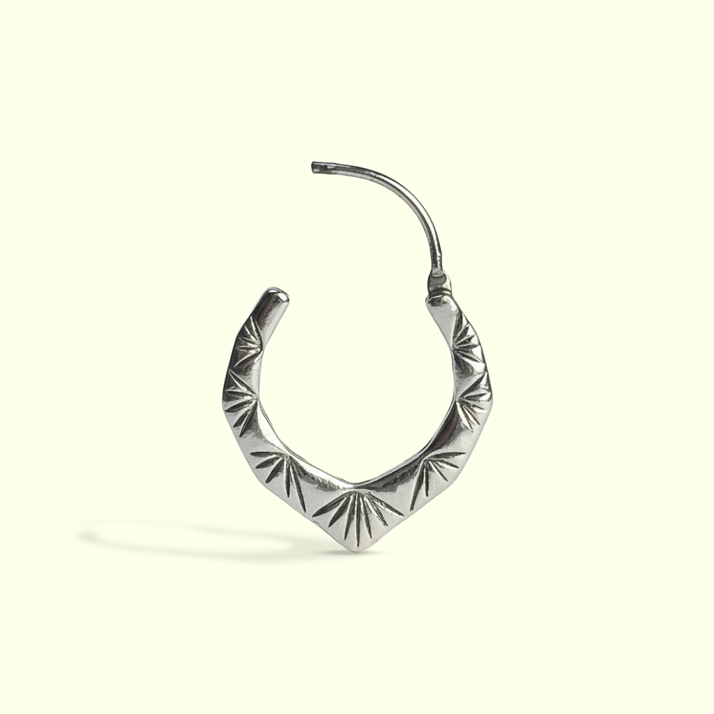Geometric Sunburst Hoop Earrings – Silver Finish