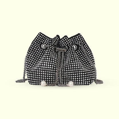 Crystal-Studded Black Drawstring Bag