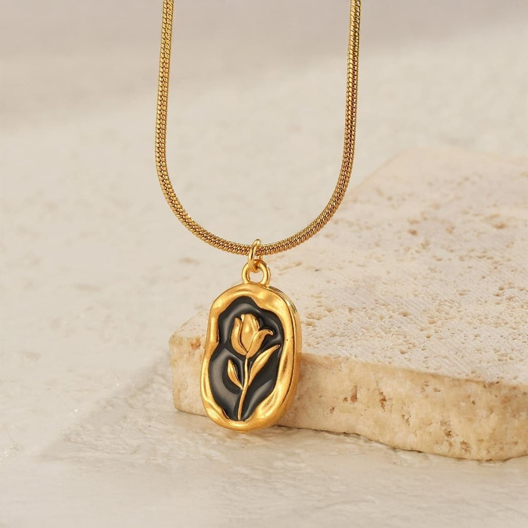Midnight Rose Golden Pendant Necklace