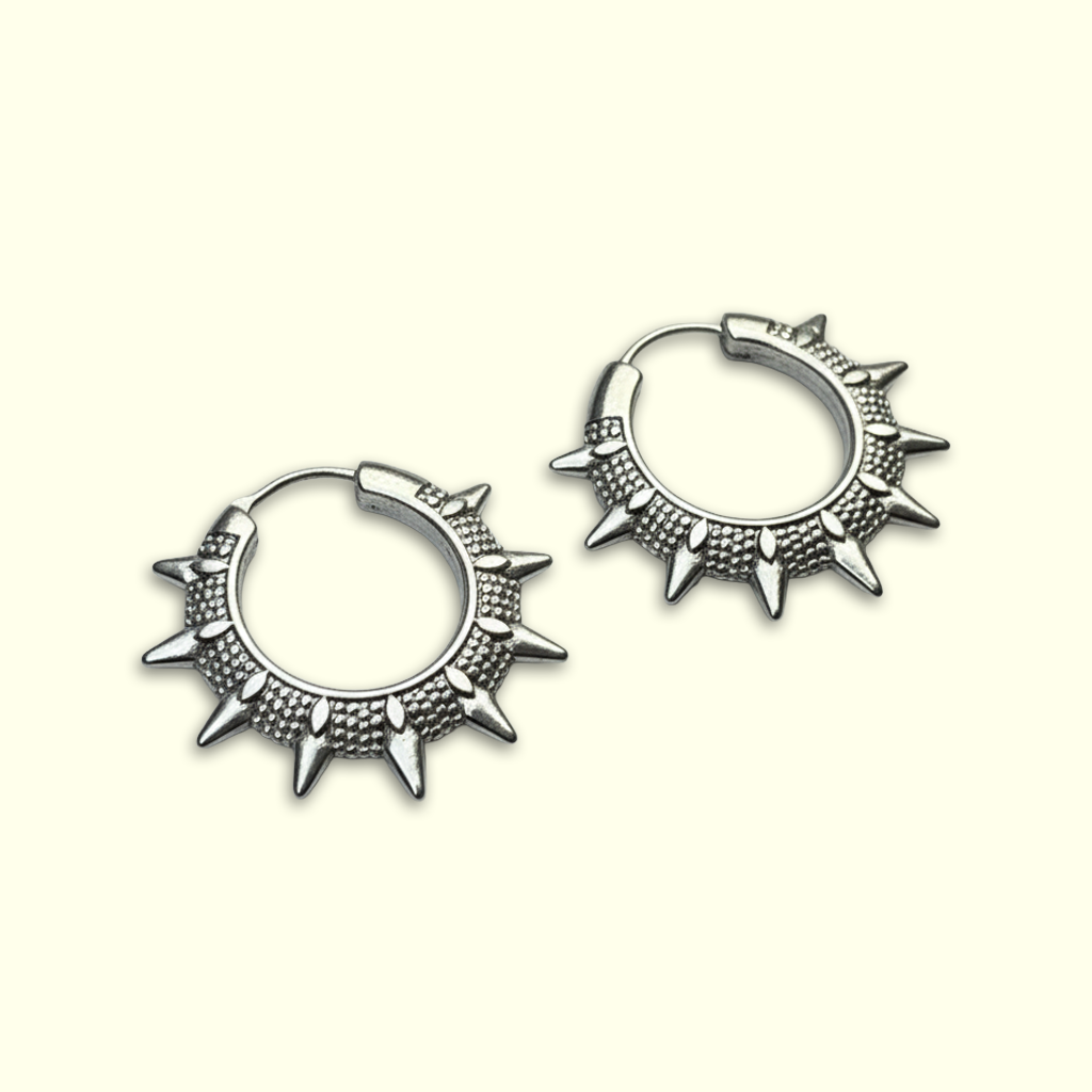 Tribal Spike Hoop Earrings – Antique Silver Finish