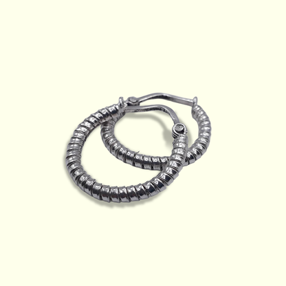 Textured Beaded Hoop Earrings – Silver Tone