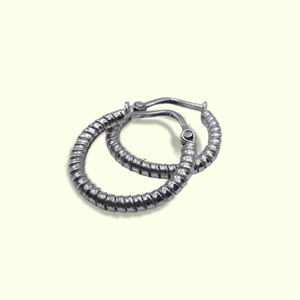 Textured Beaded Hoop Earrings – Silver Tone