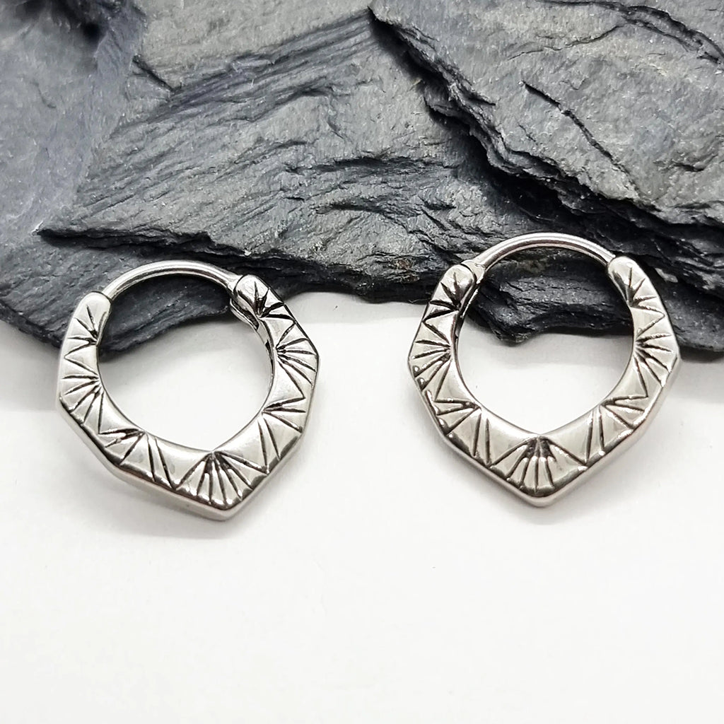 Geometric Sunburst Hoop Earrings – Silver Finish