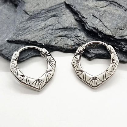 Geometric Sunburst Hoop Earrings – Silver Finish