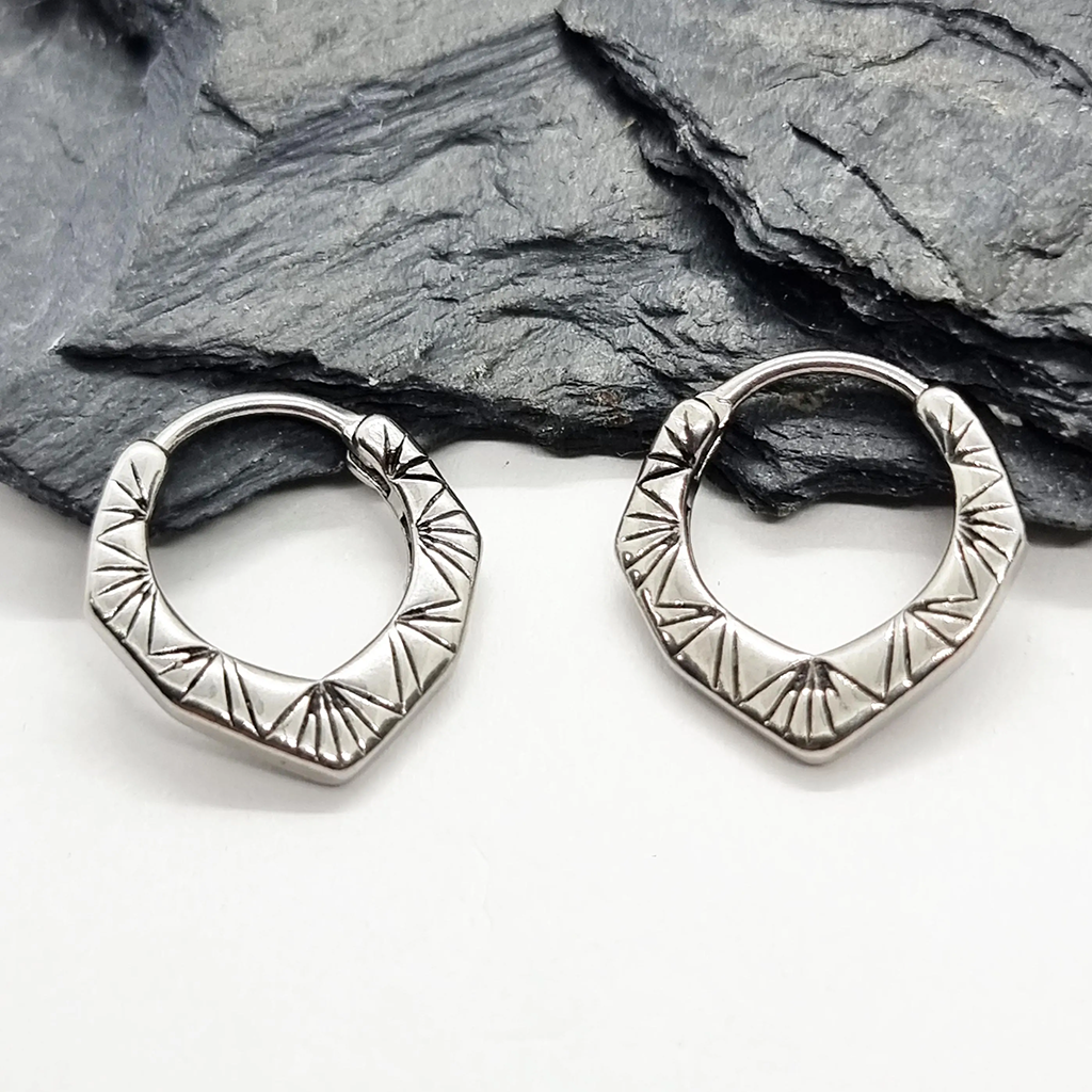 Geometric Sunburst Hoop Earrings – Silver Finish