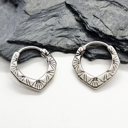 Geometric Sunburst Hoop Earrings – Silver Finish