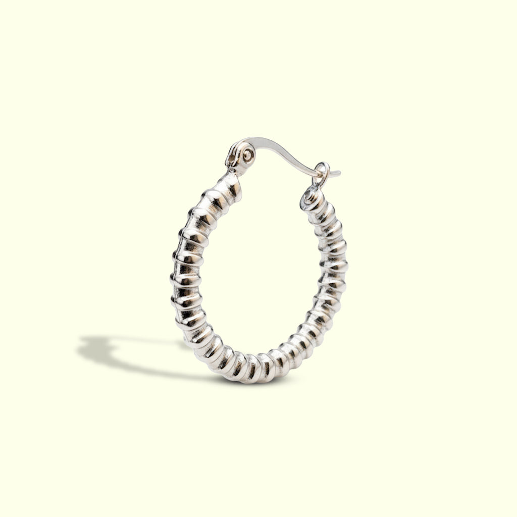 Textured Beaded Hoop Earrings – Silver Tone