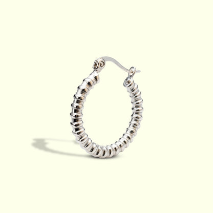 Textured Beaded Hoop Earrings – Silver Tone