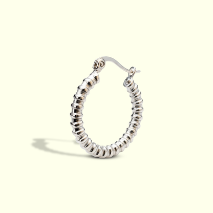 Textured Beaded Hoop Earrings – Silver Tone